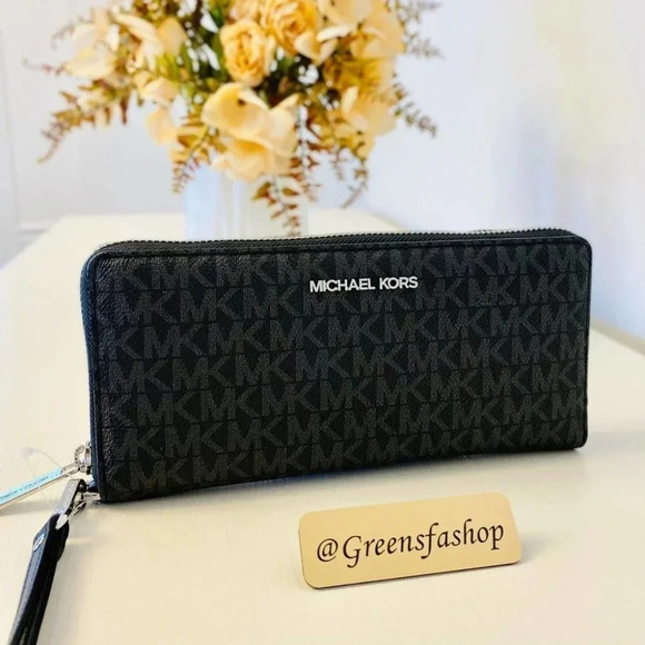 Michael kors large continental wallet in black signature new - Picture 1 of 6